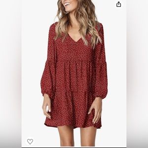 Amoretu Flowy Long Sleeve Swing Dress XXL Burgandy Polka Dot